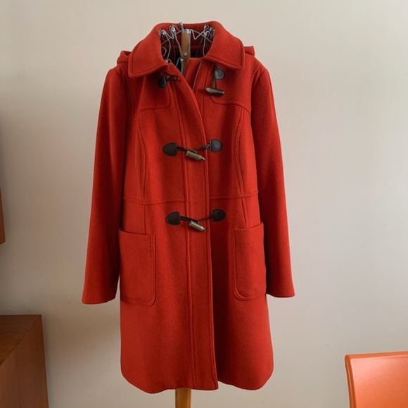 Orange wool Talbots pea coat. Worn once. Measurements in photos. - Picture 1 of 8